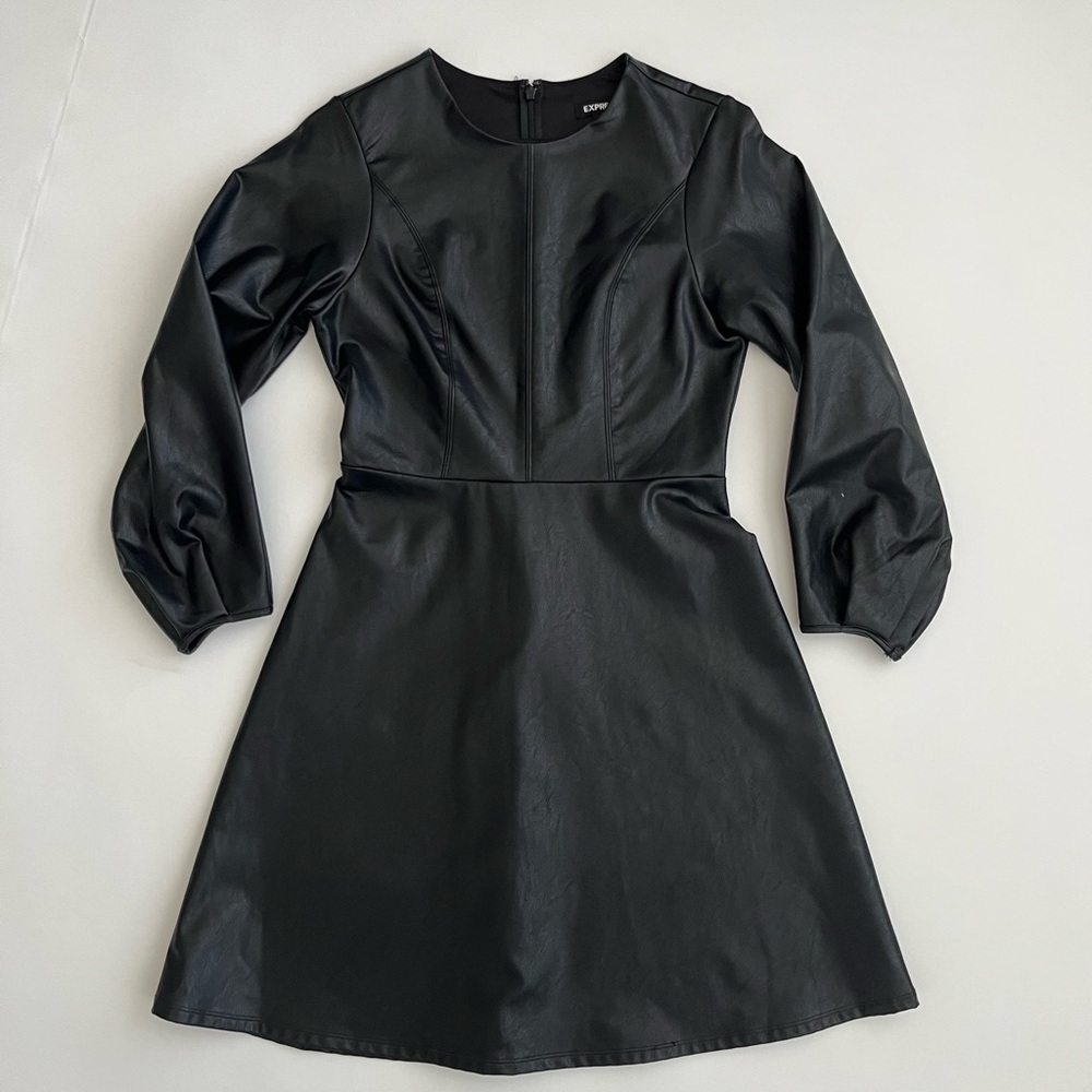 Express women’s black long sleeve faux leather dress